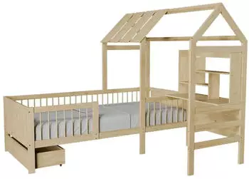 Juskys Yari Kinderbett 90x200cm Massivkiefer, Schreibtisch, Schublade, Matratze (Yari)