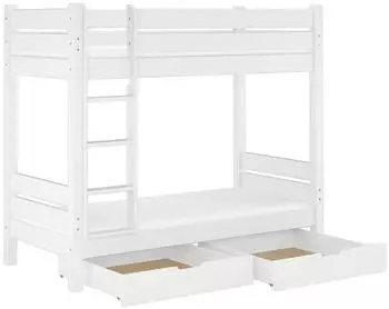 Erst-Holz Etagenbett für Erwachsene 100x200, Weiß, mit Matratzen & Bettkasten (60.16-10WT100MS2)