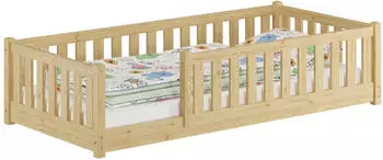 Erst-Holz Kinderbett 90x200 mit Rundumsicherung Kiefer natur lackiert (V-60.77-09)