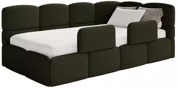 Selsey Cloudy Kinderbett 120x200cm Boucl&eacute; Olivgr&uuml;n mit Bettkasten, 2x Rausfallschutz (CLOUDY)
