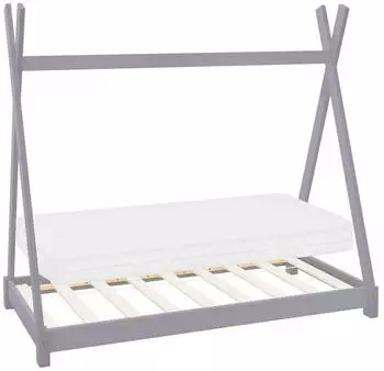 ML-Design Tipi Kinderbett mit Matratze & Lattenrost, Kiefernholz, Hellgrau, 70x140cm