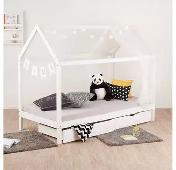 Homestyle4u Hausbett Kinderbett 90x200cm mit Bettkasten, Wei&szlig; (1992)