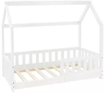 ML-Design Kinderbett Hausbett Kiefernholz 70x140cm Rausfallschutz Wei&szlig;