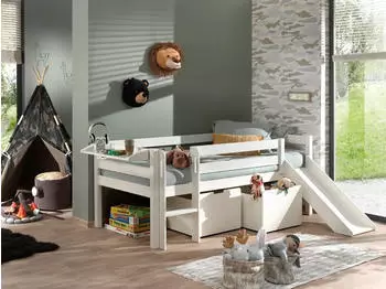 Vipack Pino Spielbett Kiefer massiv, wei&szlig;, mit Rolllattenrost & 2 Rollboxen (93392517-0)