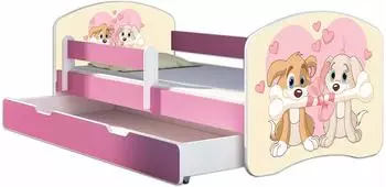 ACMA Kinderbett 80x160cm mit Bettkasten, Matratze & Lattenrost, Rosa, 12 Welpen (AIIR-160D-12-DE)