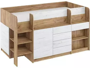 Homlando SMILE L Etagenbett mit Schreibtisch und Regalen, 90x200cm, links, Craft Gold/Craft White (SMILE_L_CRAFT_GOLD_CRAFT_WHITE)