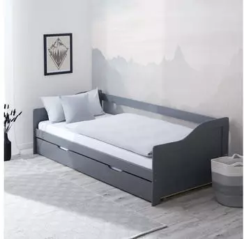 Homestyle4u Ausziehbett 90x200cm Holz Grau mit Lattenrost (2506)