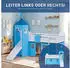 Homestyle4u Kinderhochbett 90x200 mit Rutsche, Turm, Vorhang, Lattenrost, Blau/Weiß, Kiefer (2993)
