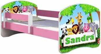 ACMA Kinderbett 70x140cm mit Matratze, Lattenrost & Rausfallschutz, Motiv Zoo, Rosa (AIIR-140-01N-DE)