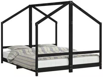 vidaXL Kinderbett Schwarz 2x(80x200) cm Massivholz Kiefer (3200588)