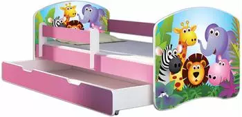 ACMA Kinderbett 01 Zoo 70x140cm mit Bettkasten, Matratze & Rausfallschutz, Rosa (AIIR-140D-01-DE)