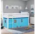 Homestyle4u Hochbett 90x200 Kiefer Massiv Weiß mit Vorhang Blau (2984)