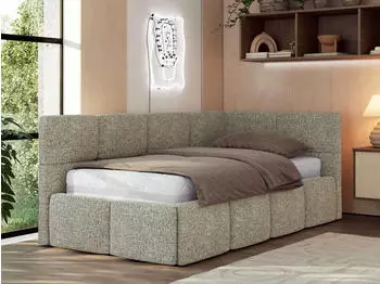 MKS Meble ARVO Jugendbett 90x200cm Polsterbett mit Bettkasten, Grau Strukture (ARVO)