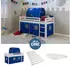 Homestyle4u Hochbett 90x200 mit Matratze, Lattenrost, Tunnel & Vorhang, Blau/Weiß (2569)