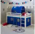 Homestyle4u Hochbett 90x200 mit Matratze, Lattenrost, Tunnel & Vorhang, Blau/Weiß (2569)