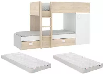 Kauf-Unique Ricardo Eck-Etagenbett mit Stauraum 2x90x190cm Eiche/Weiß