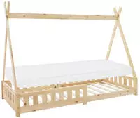 Ml-design - Kinderbett Tipi 90x200 Cm Natur Mit Matratze H:10cm, Rausfallschutz &