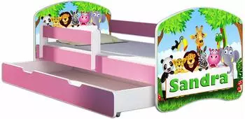 ACMA Kinderbett 80x180cm mit Bettkasten, Matratze & Lattenrost, Rausfallschutz, Motiv Zoo, Rosa (AIIR-180D-01N-DE)