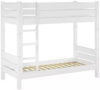 Erst-Holz Etagenbett Modell 16 90x200cm Kiefer Massiv Wei&szlig; teilbar Nische 100cm (60.16-09WT100)