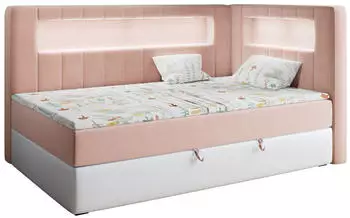 MKS Meble Junior Gold 3 Kinderbett Polsterbett 90x200cm LED Rosa/Wei&szlig; (JUNIOR-GOLD-3)