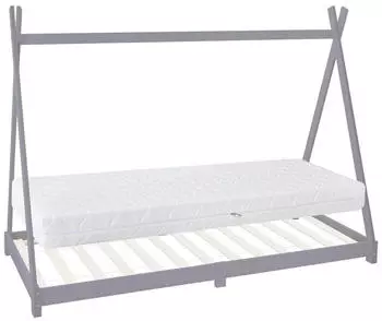 ML-Design Tipi Kinderbett 90x200cm Hellgrau, Kiefernholz, Matratze H16cm & Lattenrost