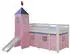 Homestyle4u Hochbett 90x200 mit Rutsche, Turm, Leiter und Vorhang, Rosa/Weiß (2553)