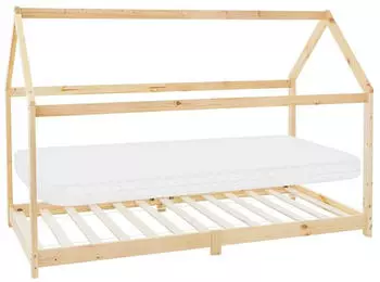 ML-Design Hausbett mit Dach, Matratze & Lattenrost, Kiefer Natur 90x200cm (490007391)