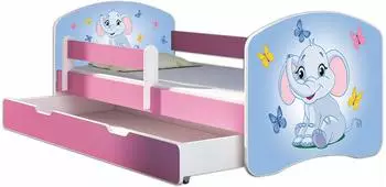 ACMA Jugendbett 80x160cm mit Bettkasten, Matratze & Rausfallschutz, Rosa Elefant (AIIR-160D-26-DE)