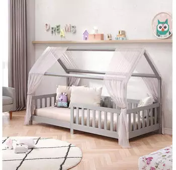 Idimex Nina Kinderbett Hausbett Massivkiefer 90x200cm, grau (71372)