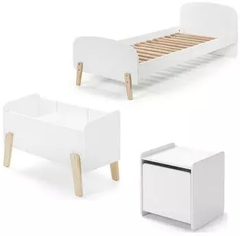 Vipack Kiddy Kinderbett-Set 90x200cm mit Lattenrost, Nachtkonsole & Spielkiste, MDF weiß (KIDDY)
