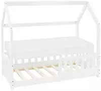 Kinderbett 70x140 Cm Wei&szlig; Mit Matratze, Rausfallschutz, Dach Und Lattenrost,