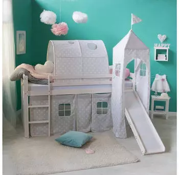 Homestyle4u Kinderhochbett 90x200 mit Rutsche, Tunnel und Turm, Wei&szlig;/Grau (1887)