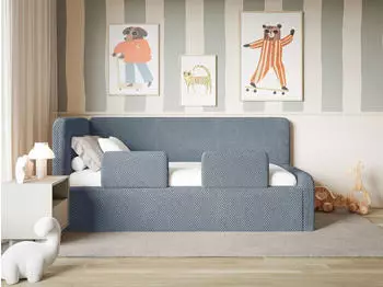 Selsey Fanko Kinderbett 90x200cm mit Rausfallschutz, Matratze, Pl&uuml;sch, Blau