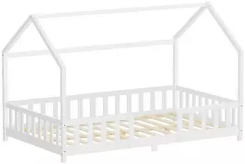 ML-Design Hausbett Kinderbett 120x200cm Kiefer massiv Wei&szlig; mit Rausfallschutz & Lattenrost (ML-1852)