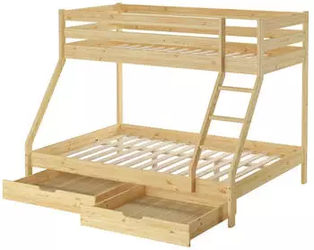 Erst-Holz Doppel-Etagenbett 90x200/140x200 Kiefer Massivholz (60.19-09-14)