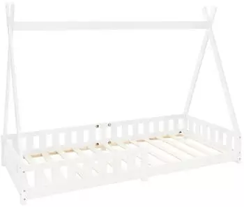 ML-Design Tipi Kinderbett Hausbett Kiefernholz Wei&szlig; 90x200cm mit Rausfallschutz (3000013154)