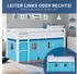 Homestyle4u Hochbett 90x200 Kiefer Massiv Weiß mit Rutsche, Vorhang Blau (2996)
