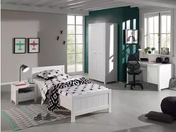 Vipack Erik Kinderzimmer-Set: Einzelbett 90x200, Nachtkonsole, Kleiderschrank 2-türig, Schreibtisch