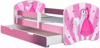 ACMA Kinderbett "Princess" mit Bettkasten, Matratze & Lattenrost, Rosa, 80x180cm (AIIR-180D-08-DE)