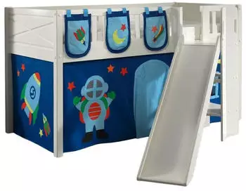 Vipack Scott Hochbett mit Rutsch-/Leiterturm, 90x200cm, Blau Weltall (Scott)