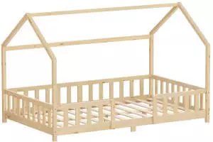 ML-Design Hausbett Kinderbett 120x200cm mit Rausfallschutz & Lattenrost, Kiefer Natur (490018348)