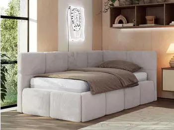 MKS Meble ARVO Jugendbett 90x200 Polsterbett mit Bettkasten, Hellgrau Pl&uuml;sch