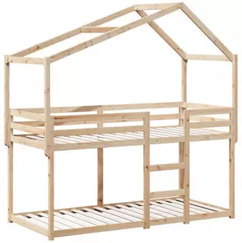 vidaXL Etagenbett mit Dach 80x200 cm Massivholz Kiefer (3282041)