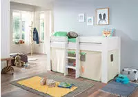 Relita Hochbett "Andi" mit Rolllattenrost und Vorhang, mit Leiter, pflegel. Dekor