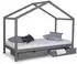 Homestyle4u Hausbett 90x200cm, Holz, Grau, mit Matratze und Bettkasten (2076)