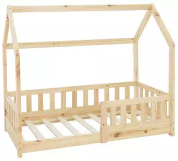 ML-Design Kinderhausbett 70x140cm mit Rausfallschutz und Lattenrost, Kiefernholz