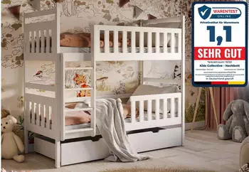 Kids Collective Hochbett 80x180cm mit 2 Schubladen, Vollholz, wei&szlig;, umbaubar (K3087)