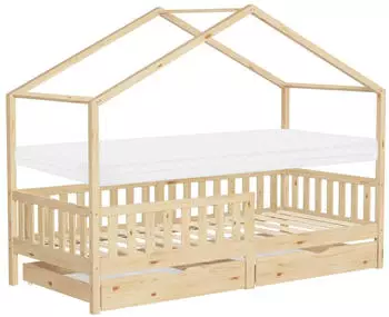 ML-Design Hausbett mit Matratze und 2 Schubk&auml;sten, Kiefernholz, 90x200cm (490018262)