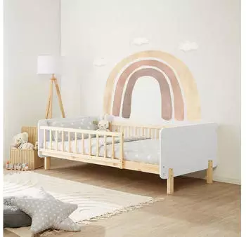 Homestyle4u Kinderbett 90x200 mit Rausfallschutz, Lattenrost & Matratze, Wei&szlig; (2801)