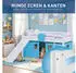 Homestyle4u Kinderhochbett 90x200 mit Rutsche, Lattenrost & Vorhang, Blau, Holz (2992)